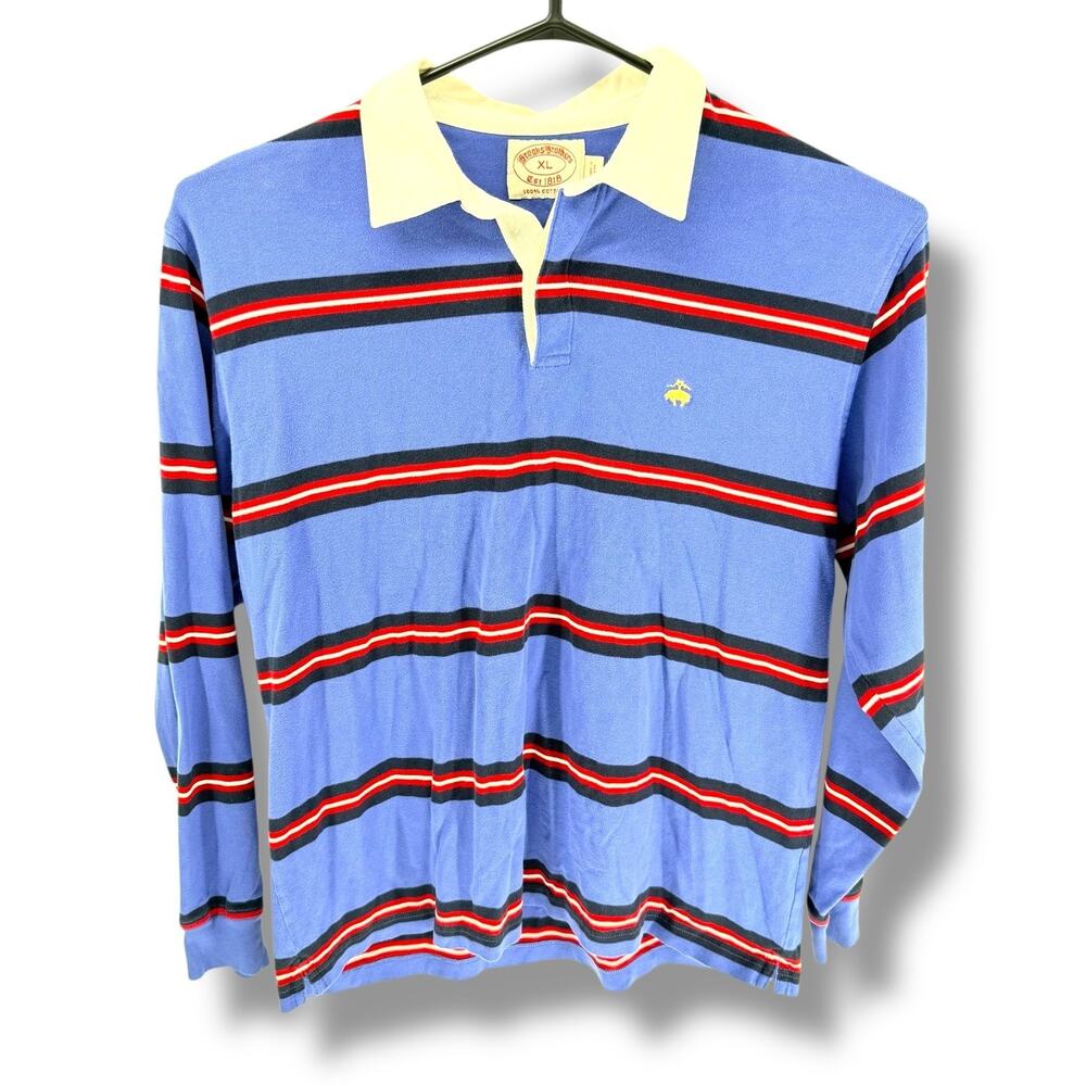 Brooks Brothers Rugby Shirt XL Blue Striped Long Sleeve Polo‎ Preppy Rugbycore
